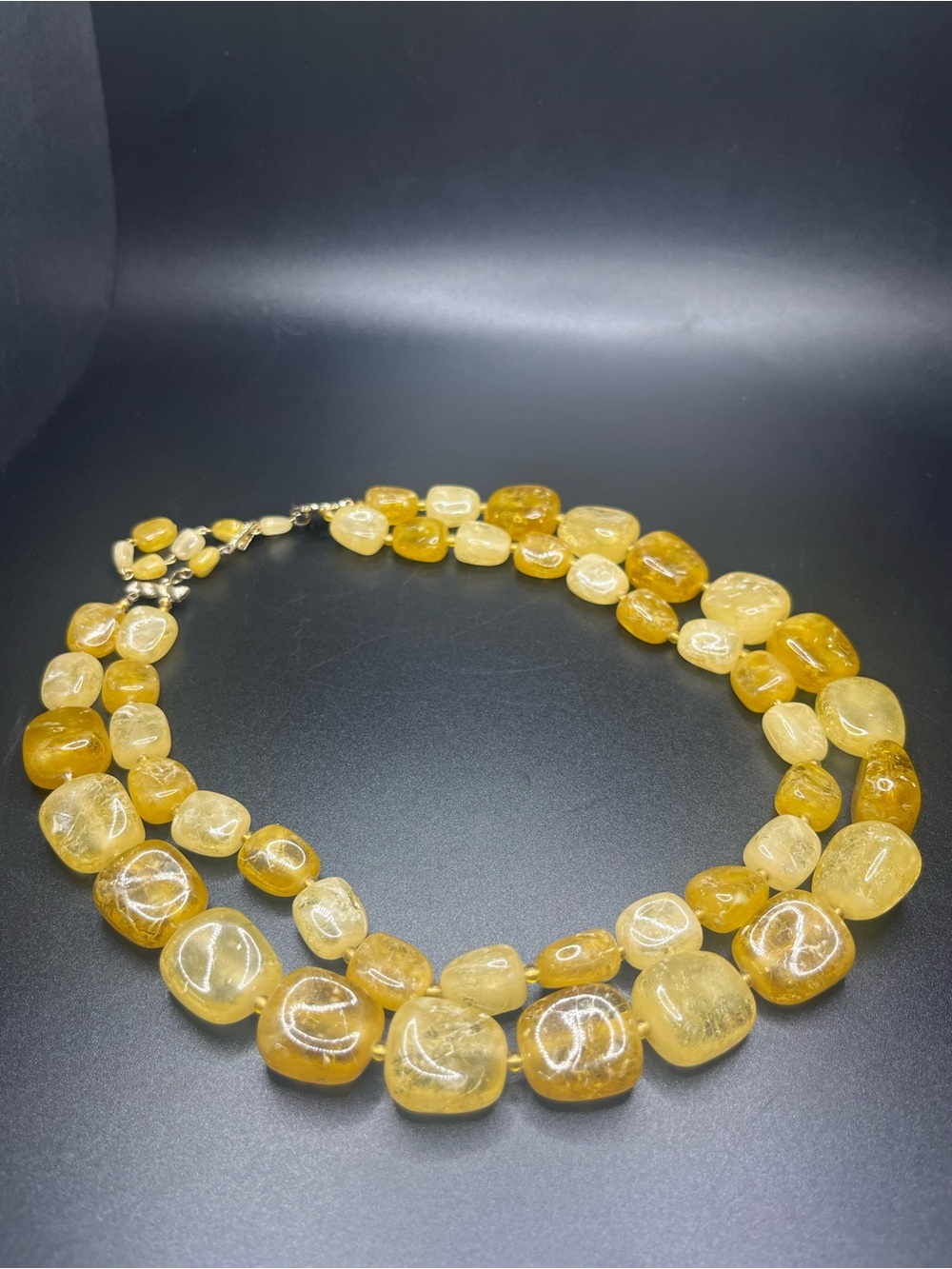 Vintage Hong Kong Honey Yellow Crackle Glass Double Strand statement necklace - Picture 2 of 6